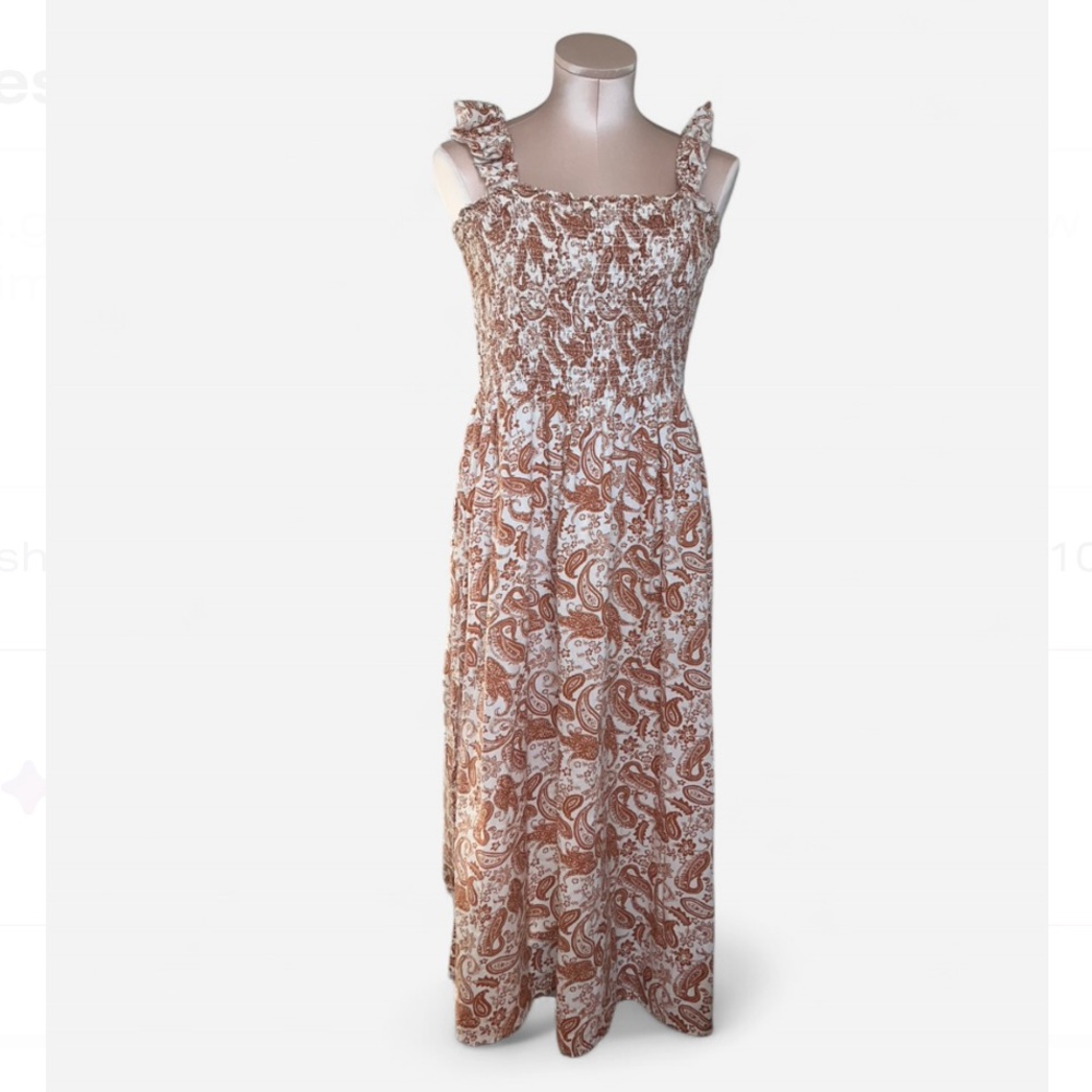 J.Gee 100% Cotton summer strap dress white/brown size PXL